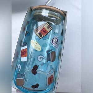 Gilmore Girls Glass Tumbler Lukes Diner Coffee Cups Logos Lid Straw Blue Tint